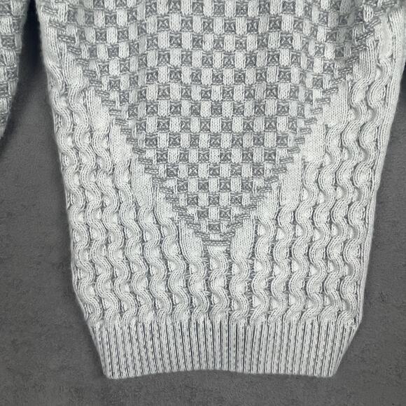 Leif Nelson Mens Large Gray Shawl Collar Toggle Chunky Cable Knit Sweater Cozy - Picture 10 of 12